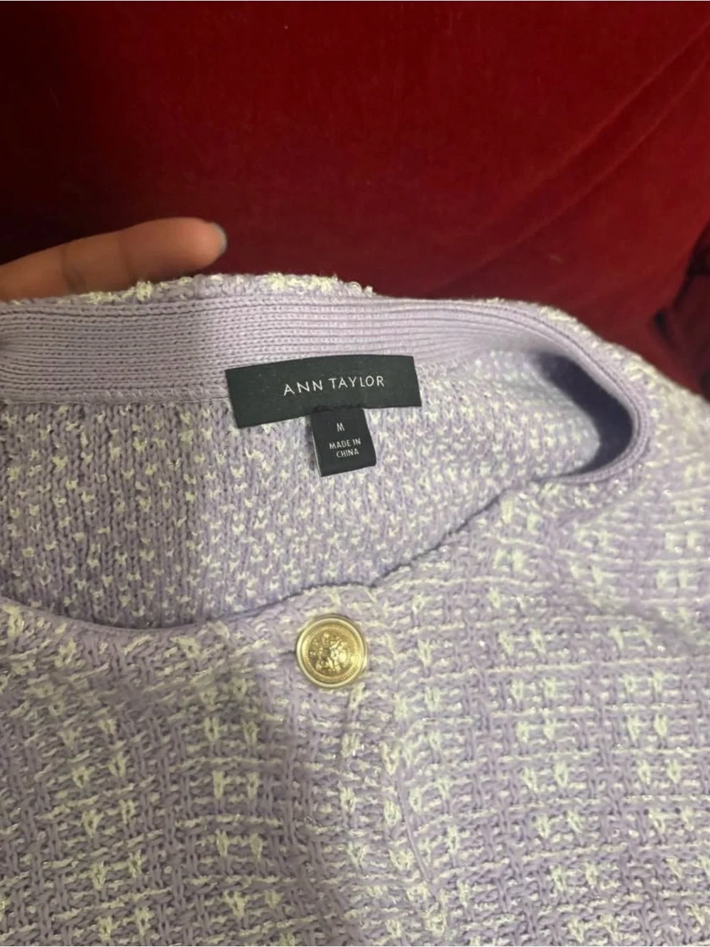 Ann Taylor Lilac Tweed Jacket with Gold Buttons